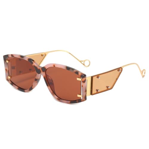 HFVURJ Gafas de sol retro steampunk para hombre y mujer, con remaches de lujo, ideales para actividades al aire libre y conducción, protección UV400 (Leopardo Té).