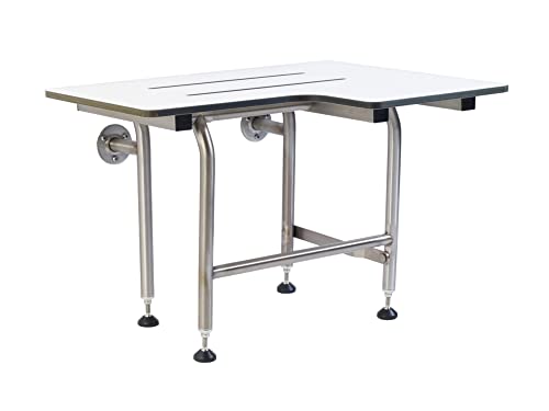 Shower Seat Resin with Legs, ADA Heavy Duty Shower Chair for Inside Shower 600lbs | 304 Stainless Steel | Shower Chair for Elderly and Disabled | Folding Shower Seat Wall Mounted | 32”x21” Left Hand