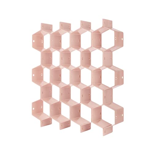 Image of JOYJOO Adjustable Drawer Organizer, DIY Style Honeycomb Plastic Partition Storage Clapboard for Socks Belt Scarf Underwear Stationery Divider Organizer, Pack of 8pcs Pink