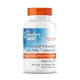 Doctor's Best Natural Vitamin K2 MK-7 Plus D3, Supports Tissue, Artery, & Bone Health, Non-GMO, Gluten Free, Soy Free, Vegetarian 60 Veggie Caps