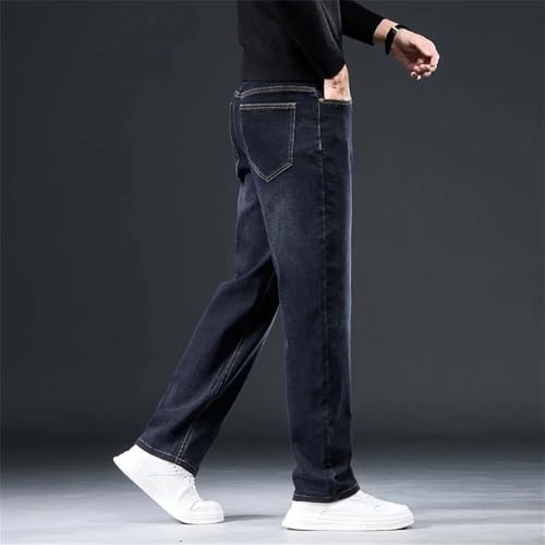 Men's Winter Casual Straight Baggy Jeans Loose Business Classic Wide Leg Denim Pants4