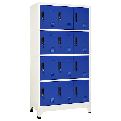WKIEQACO Armario de acero gris y azul, 90 x 45 x 180 cm, armarios de almacenamiento y taquillas