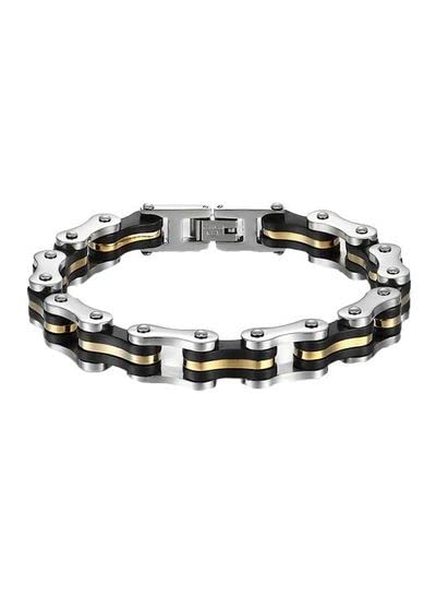 COOLBABY Bicycle Chain Style Mark Highly Durable Silver-Black gold Bracelet for Men and Boys