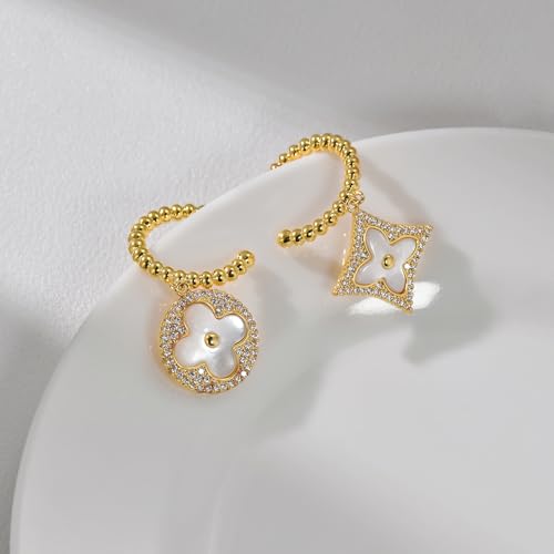 Aura & lrena Clover Earrings for Women, Vintage Pearl Earrings, Bridal Earrings, 18K Gold Plated with Mother of Pearl and AAA Zirconia, 925 Silver Hypoallergenic Posts, Gift for Wedding Anniversary2