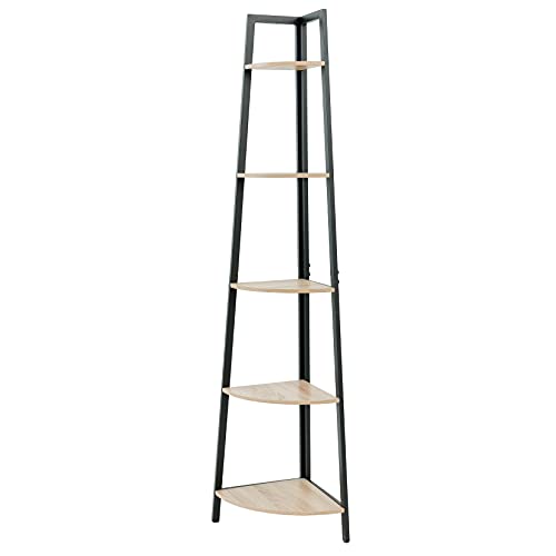 C-Hopetree 5 Tier Corner Shelf, Ladder Display Bookshelf with Black Metal Frame