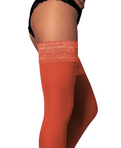 Image of Mila Marutti Opaque Thigh High Stockings - Elegant Thigh High Tights for Women - Burned Orange, S