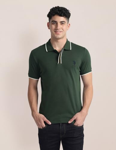 Image of Striped Placket Slim fit Polo Shirt