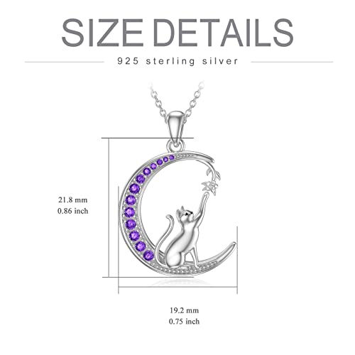 Proess Cat Necklace Sterling Silver Cat With Girl Necklace Crystal Cat Jewelry Cat Gift For Women Girls And Cat Lovers (Purple Cat) #TOP2