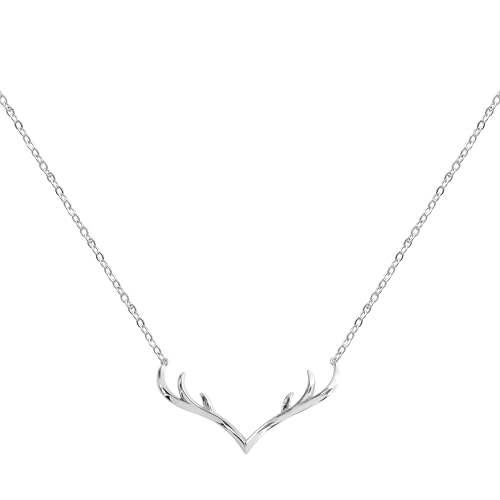 925 Sterling Silver White Gold Plated Fashion Deer Antlers Necklace Pendant 15