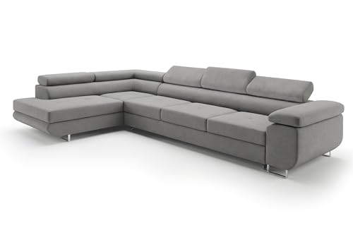 Ecksofa mit Schlaffunktion PASTI XL L-Form, Sofa Couch mit Bettkasten, Couch Eckcouch, Schlafsofa für Wohnzimmer Couch mit Schlaffunktion (Pet Friendly Edition Hellgrau, Ottomane Links)