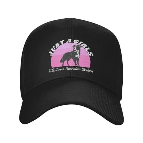 Just A Girls Who Loves Australian Shepherd Fashionable Casquette Hat Breathable Adjustable Strap for Comfort Style Black2