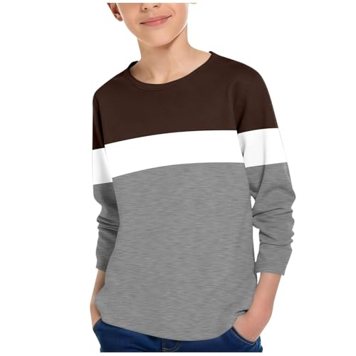 Unisex Kids Color Block T-Shirt Basic Crewneck Loose Long Sleeve Pullover Tops for Boys Girls 3-14 Years