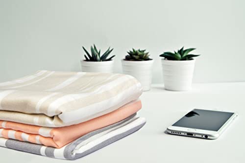 Mush Bamboo Turkish Towel Set Of 2 - Beige & Peach | 100% Bamboo |Ultra Soft, Absorbent & Quick Dry Towel For Bath, Beach, Pool, Travel, Spa And Yoga | 29 X 59 Inches #TOP5