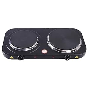 2000W Double Hot Plate Table Top Cooking – Cast Iron Heating Plate – Compact Portable Electric Hob Double Burner with Adjustable Thermostat for BBQ Home Kitchen Camping Cooking Boiling Fryer Black