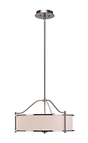 Xinbei Lighting Pendant Lighting 18 Inch 3 Light Drum Pendant Light With Fabric Shade And Glass Diffuser In Brushed Nickel, Classic Convertible Drum Chandelier For Living & Dinning Room Xb-P1199-Bn #TOP5