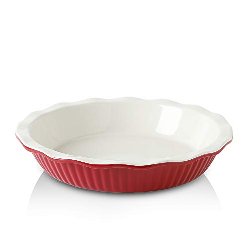 KOOV Ceramic Pie Pan 9 Inches Pie Plate Pie Dish for Dessert Kitchen Round Baking Dish Pan for Dinner Cherry