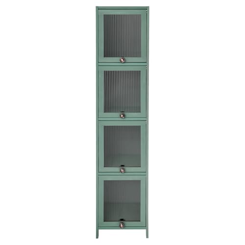 C-Juzarl Armadio da bagno alto con 4 ante trasparenti, armadietto da cucina per bagno/soggiorno/cucina (verde)
