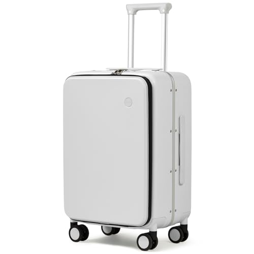 Image of Mixi Luggage Suitcase with Spinner Wheels, Travel Luggage Aluminum Frame PC Hardside with TSA Lock & Cover, Smoke White, 20-Inch, Fashion