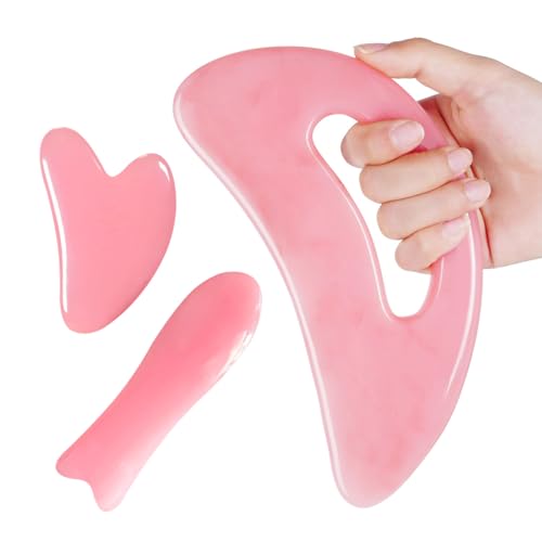 LHOEST 3PCS Gua Sha Massagegerät Set, Großes Guasha Schabwerkzeug mit Griff für Gesichtsmassage Body Gua Sha, Gua Sha Körper Cellulite Massage Lymphdrainage Tool für Rücken Gesicht Hals Beine