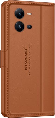 Image of KIVANO LUXE Compatible for Vivo V25 5G Luxury Handmade Leather Magnetic Flip Folio Case | Card Holder & Kickstand | Slim Protective Cover | Unisex - Brown
