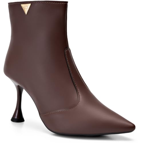 Bota Feminina Lumiss Cano Curto Salto Alto Fino Bico Fino marrom36