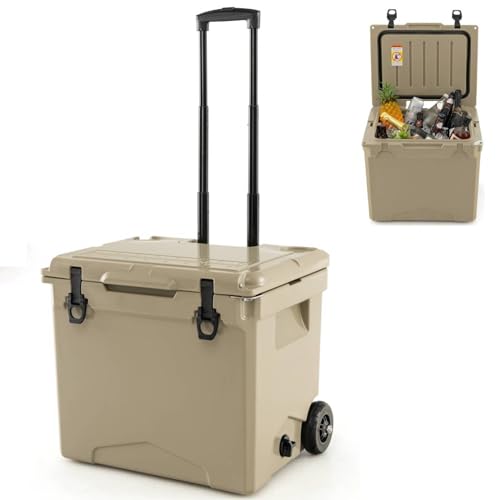 Nevera portátil con Ruedas y Aislamiento de 40 l, rotomoldeada, con Ruedas, asa telescópica, abrebotellas, Orificio de Drenaje y portavasos, Ideal para Camping, Pesca y Viajes.
