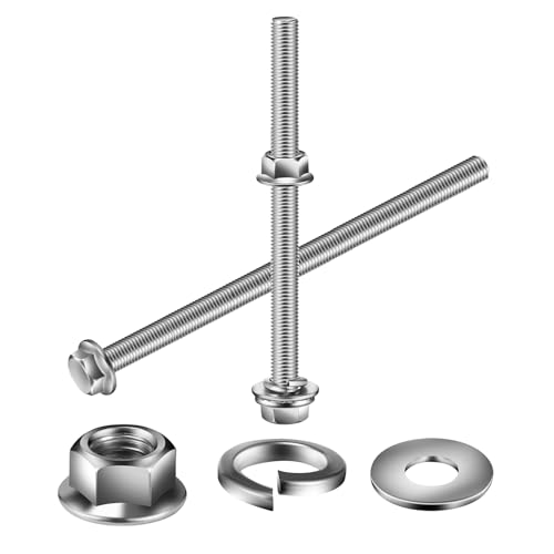 M8 x 90mm Flanged Hex Head Bolts, Nuts, Flat &amp; Lock Washers, 10Pcs 18-8 (304) Stainless Steel, Fully Threaded, by SG TZH