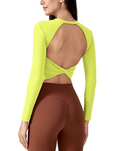 Image of ABOCIW Women Twist Back Workout Top with Built in Bra Cap Sleeve Pilates Yoga Crop Top Athletic Gym Shirt