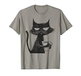 Funny Angry Cat With Coffee Mug Graphic T-Shirt