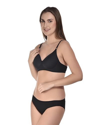 Image of SGC SWEDEN Women's Lingerie Set | Cotton Blend Lightly Padded Non Wire Push-Up Bridal Bra Panty Lingerie Set | Super Soft and Comfortable Lingerie Set