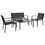 Flamaker 4 Pieces Patio Furniture Outdoor furniture Outdoor Patio Furniture Set Textilene Bistro Set Modern Conversation Set Black Bistro Set with Loveseat Tea Table for Home, Lawn and Balcony (Black)