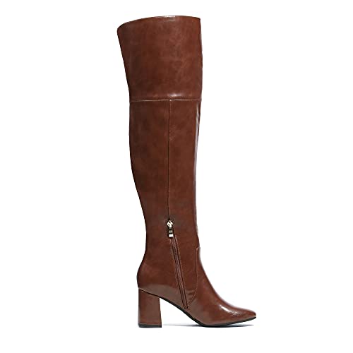 DREAM PAIRS DREAM PAIRS Women's DOB213 Thigh High Over the Knee Fashion Chunky Heel Long Boots,Brown Pu, Size 8.5