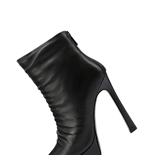 TinaCus Handmade Women's Genuime Leather Platform Plicated Side Zipper Pointed Toe High Stiletto Heel Ankle Boots Shoes4