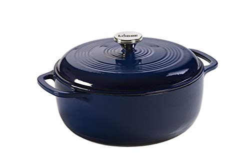 Lodge Essential Enamel Cast Iron Dutch Oven - Perfect for Bread Baking, Braising, Marinating & Slow Cooking - Features Moisture-Sealing Lid & Dual Handles - Kitchen Essentials - 6 Quarts - Indigo  