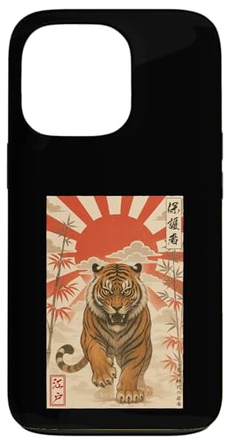 日本の伝統的 寅 太陽 木版画 浮世絵 スマホケース iPhone 13 Pro 用