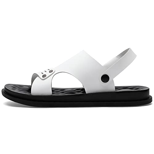 Huohuli Men's Sandals Comfort Leather Sandals For Men Outdoor Anti-Skidding Casual Sandals White&Black 46 #TOP5