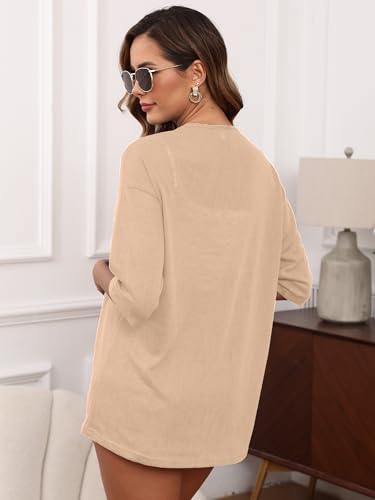 Image of Heymoments Cardigan for Women Khaki Large Draped 3 /4 Sleeve Open Front Lightweight Casual Soft Drape Summer Fall Kimonos Cardigans
