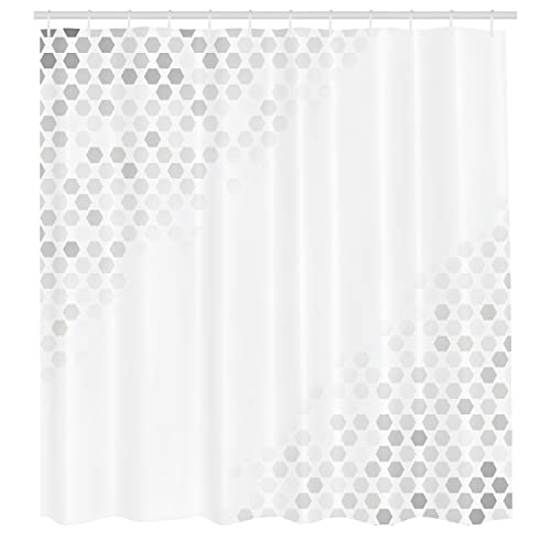 Ambesonne Grey Shower Curtain, Abstract Beam Shape With Geometric 6 Cornered Mosaic Style Futuristic Illustration, Cloth Fabric Bathroom Decor Set With Hooks, 69" W X 70" L, White Silver #TOP1