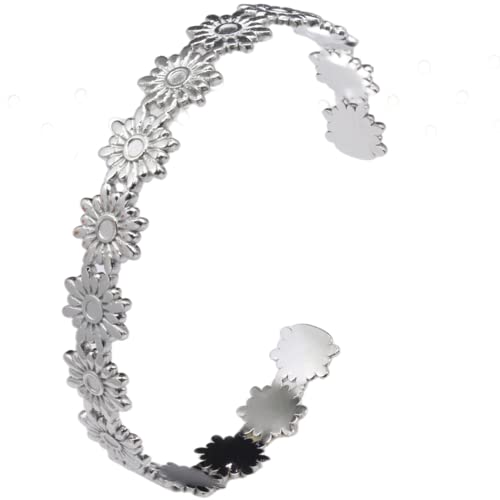Jude Jewelers Stainless Steel Open Cuff Sun Flowers Pattern Wedding Statement Party Valentines Bangle Bracelet (Silver) #TOP26