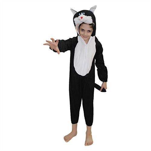 Image of Kaku Fancy Dresses Fleece Cat Domestic Pet Animal Costume For Kids - Black, 5-6 Years | Animal Fancy Dress For Boys & Girls