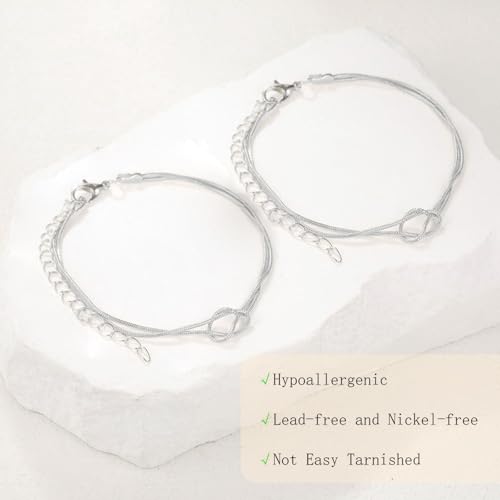 Irikdescia Lot de 2 bracelets en maille serpent avec nœud d'amour 14 carats - Réglable - Or et argent - Pour couple - Amitié - Relation - Bracelets assortis, L, Or 14 carats – vue 3