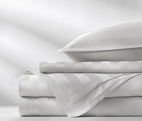 Image of Pure Bamboo Twin Sheets, Genuine 100% Organic Viscose Derived from Bamboo Bed Sheet Set, Luxuriously Soft & Cooling, Double Stitching, 2 Year Quality Promise (Twin, Jacquard White)