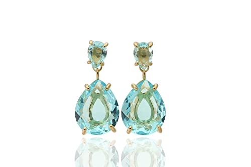 Topaze bleue boucles d'oreilles longues comme pierre de naissance unique - 7