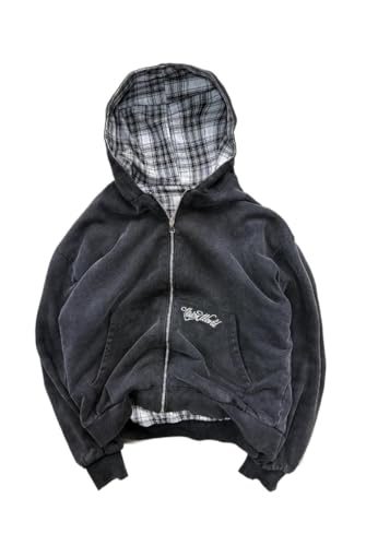 Obenie Men's y2k hoodie, fashionable checkered sportswear, casual jacket, hip-hop style sportswear