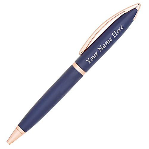 Image of Personalised Metal Pen with Name, Logo, Pack of 1 (Blue Rose Gold)