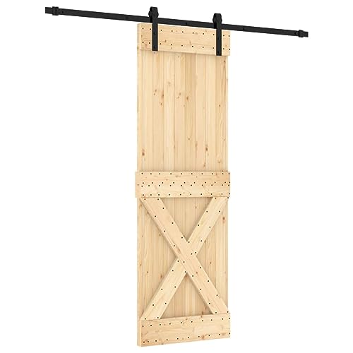 vidaXL Porta Scorrevole con Set Hardware 70x210 cm Legno Massello Pino, porta per granaio, porta, porta per fienile in legno, porta per fienile