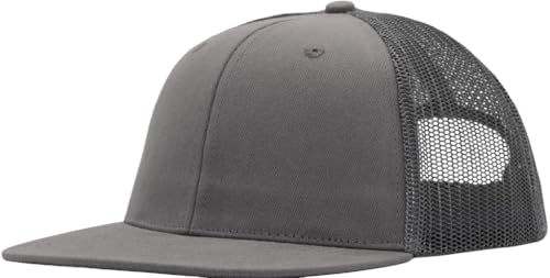 Image of Flat Bill Snapback Mesh Hats | Fits OSFM & XXL Big Head | Blank Solid Color Adjustable Trucker Hat for Men