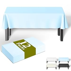 Premium Disposable Tablecloths – 12 Pack, 54″ x 108″ for Parties, Decorative Plastic Covers for Rectangular Tables, Light Blue, Leakproof and Sturdy