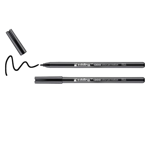 edding 1300 feutre de coloriage fin pointe moyenne - noir - 2 stylos - pointe ronde 2 mm - pour dessiner et écrire - pour l'école, les mandalas, le doodling, les bullet journals