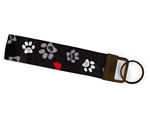 Dog Paw Print and Heart Handmade Keychain Wristlet